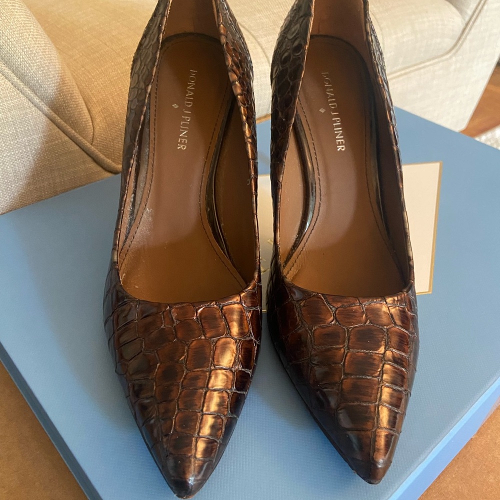 Donald J. Pliner Dark Brown Croc-Pattern Heels